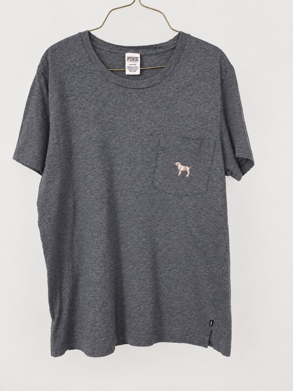 PINK Victoria's Secret Charcoal Grey Pocket Tee with Dog Embroidery